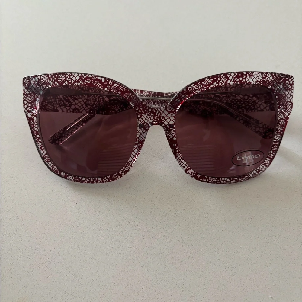 bebe Women's Burgundy Lace Patterned Oversized Sunglasses